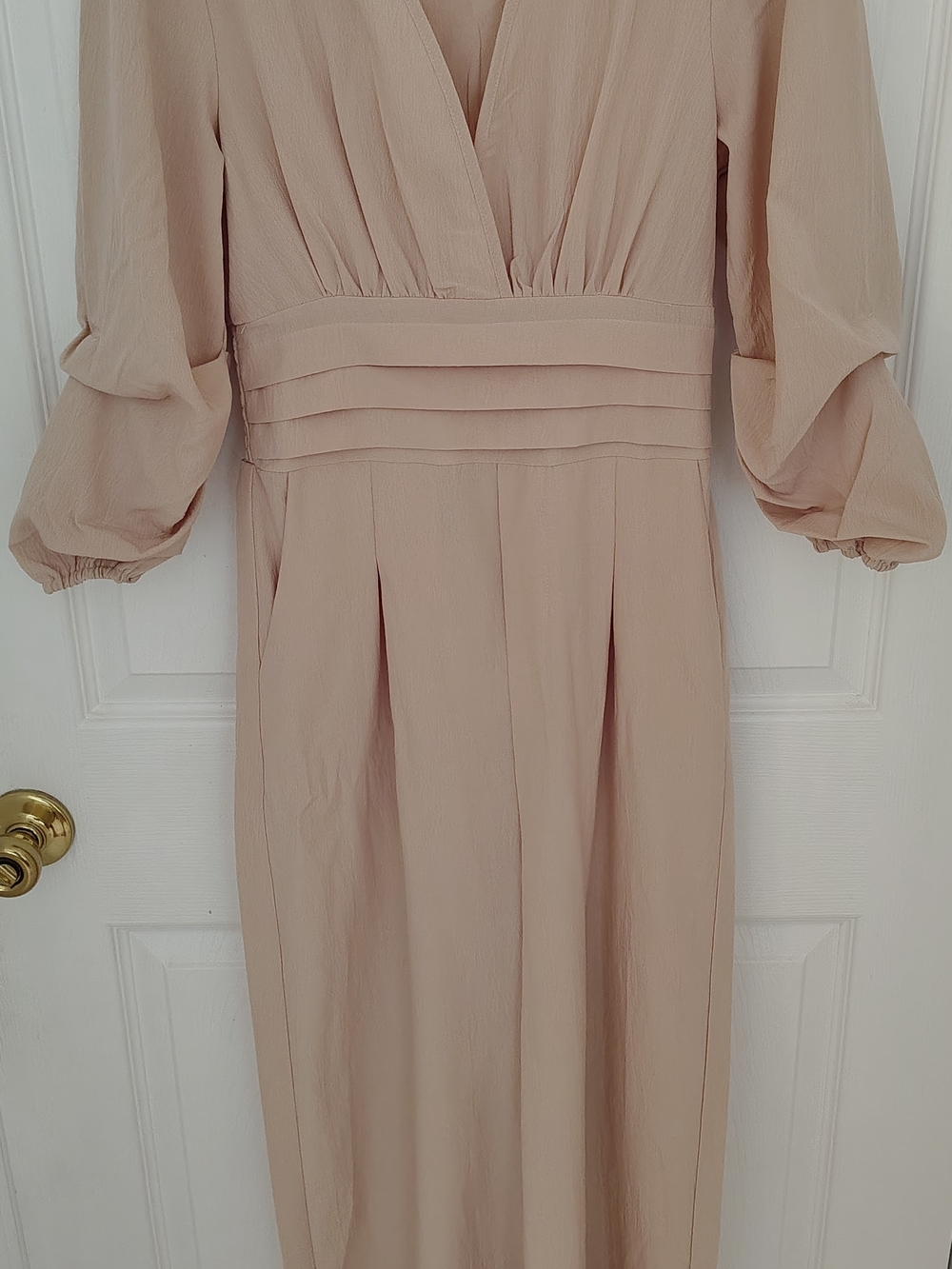 SHEIN Blush Pink V-Neck Pleated Waist Maxi Dress